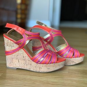 IVANKA TRUMP orange and purple summertime wedge .